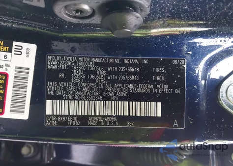 2020 Toyota Highlander Hybrid Xle from USA, damaged, VIN 5TDHBRCH5LS502846